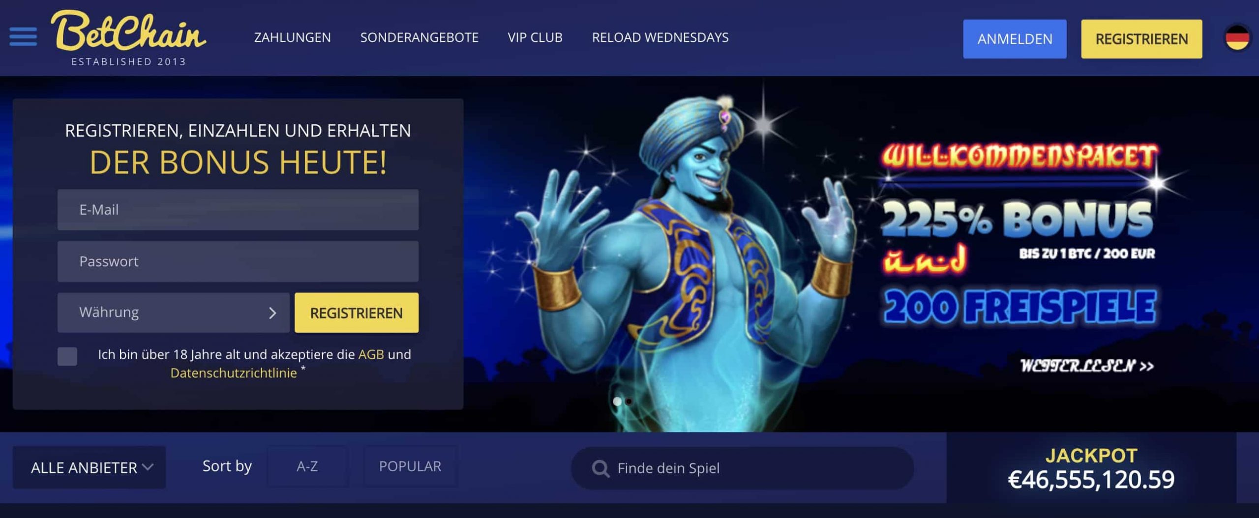 BetChain Casino Homepage