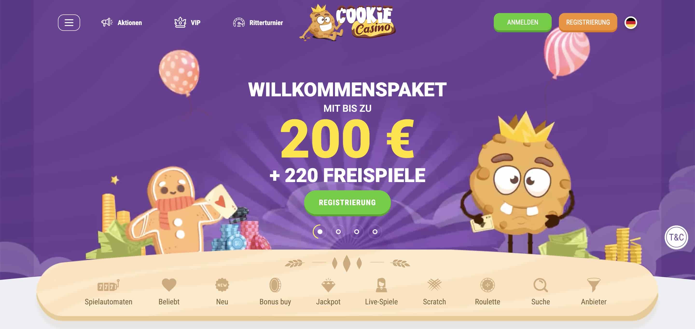 Cookie Casino Homepage Screenshot